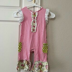 Peaches n Cream Girls Pink Ruffle Romper Size 24M